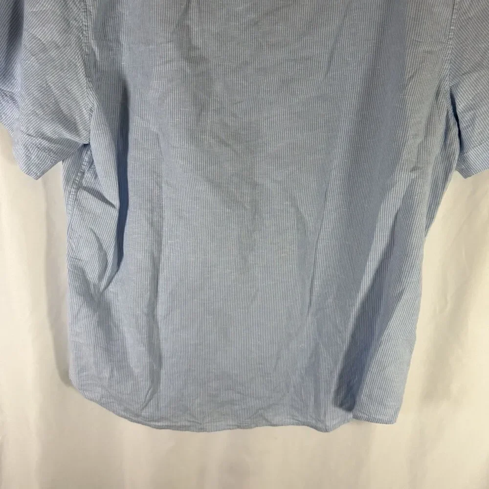 Banana Republic Linen Blend Shirt Men's XL Blue Striped Button Up Short Sleeve